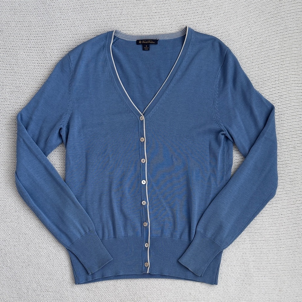 Brooks Brothers Cotton/Silk V Neck Cardigan Blue Size Small